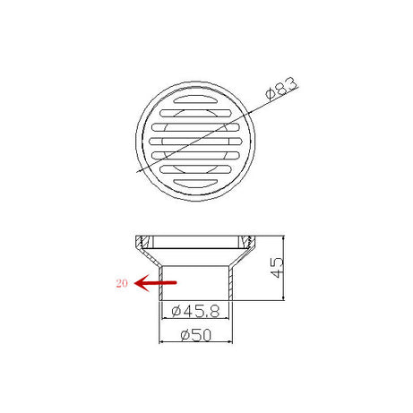 Floor Grate Round Reducing 80mmx50mm Brass Cp Suit ID PVC Pipe