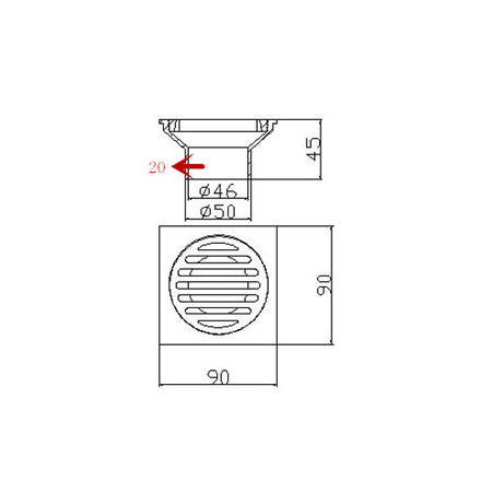 Floor Grate Square Reducing 80mmx50mm Brass Cp Suit ID PVC Pipe