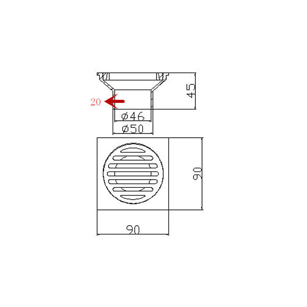 Floor Grate Square Reducing 80mmx50mm Brass Cp Suit ID PVC Pipe
