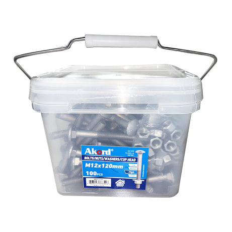 Cup Head Bolt and Nut Set with Washer Cl4.6 HDG M12/M16, Multiple Sizes