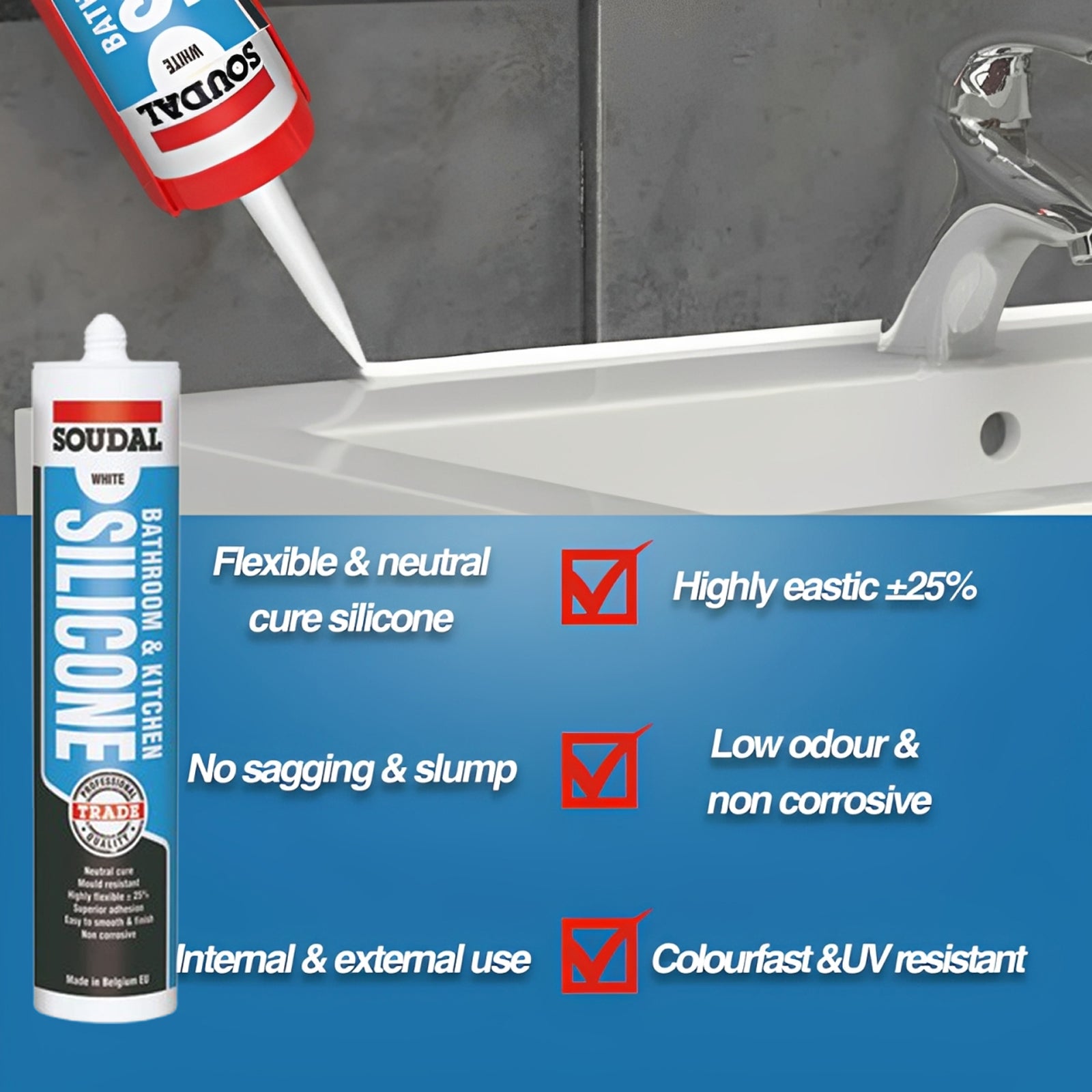 Soudal Bathroom & Kitchen Silicone 300ml Translucent / White