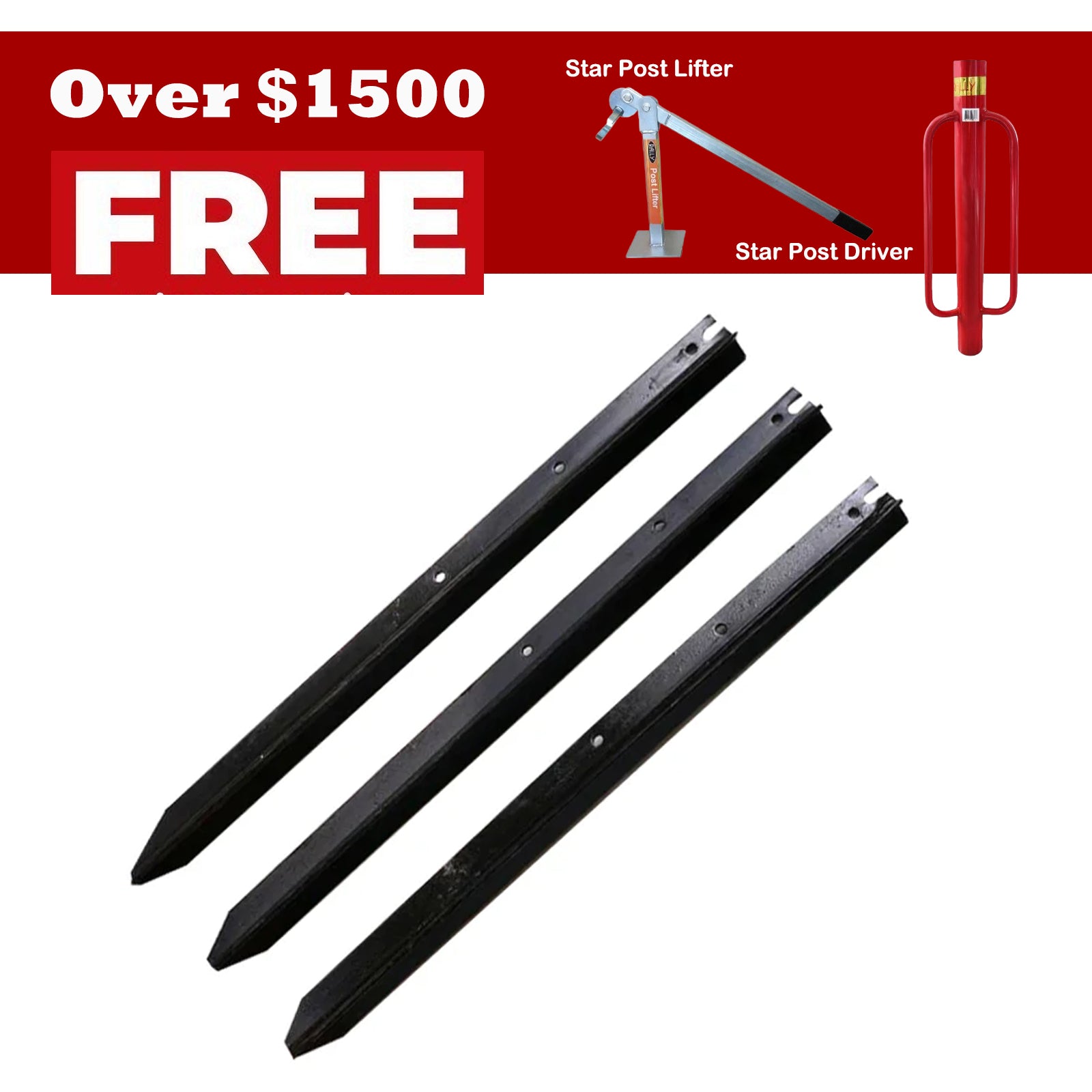 Black Painted Galvanized Star Picket Multiple Sizes