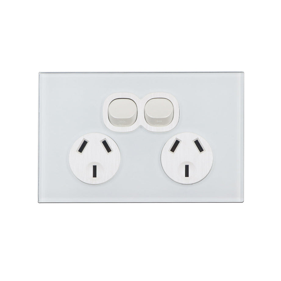 Wall Switch 2 Way & GPO White Glass Frame Multiple Styles