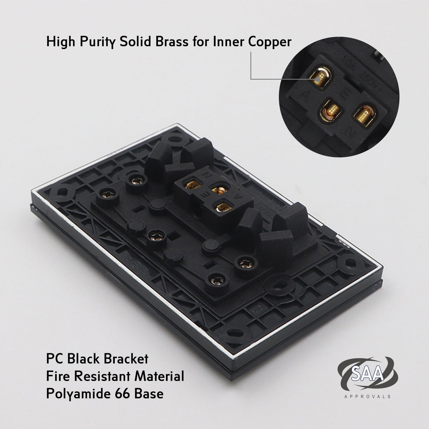 Wall Switch 2 Way & GPO Black Glass Frame Multiple Styles