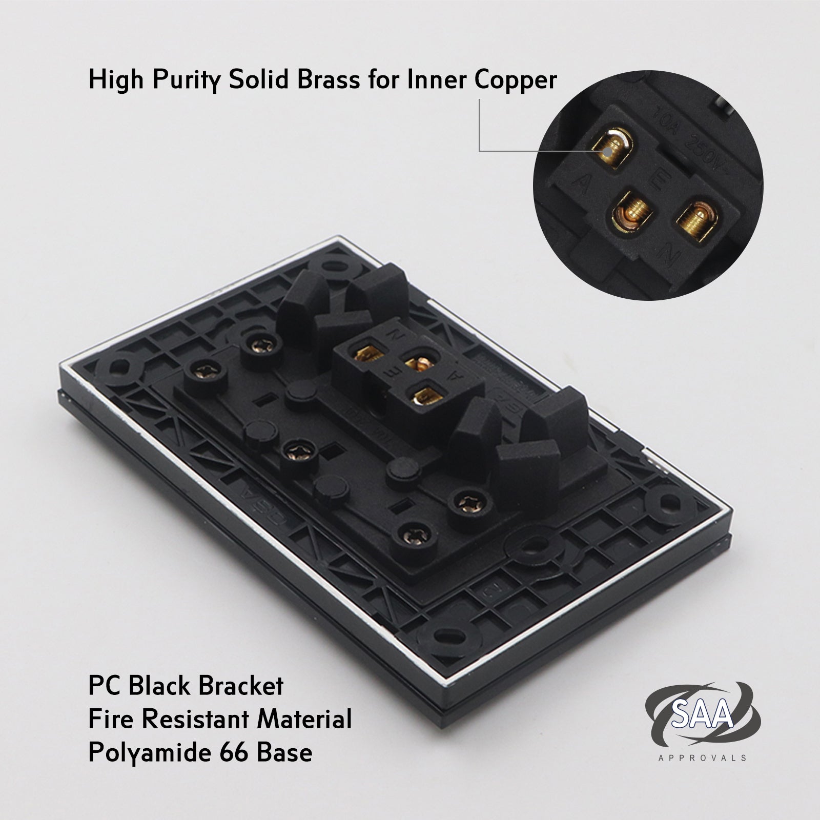 Wall Switch 2 Way & GPO Black Glass Frame Multiple Styles