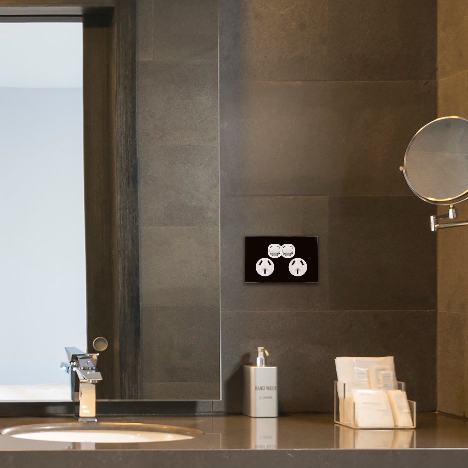 Wall Switch 2 Way & GPO Black Glass Frame Multiple Styles