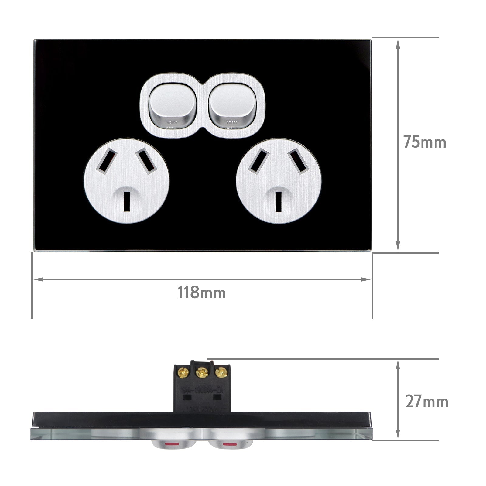 Wall Switch 2 Way & GPO Black Glass Frame Multiple Styles