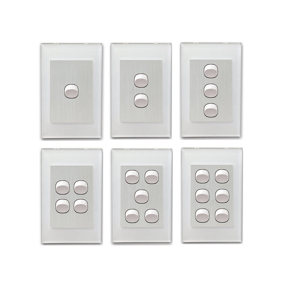 Wall Switch 2 Way & GPO White Glass Frame Multiple Styles