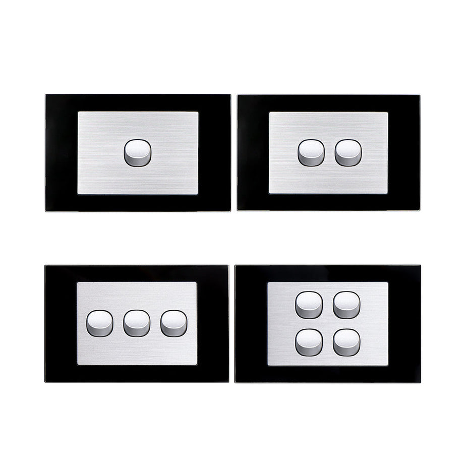 Wall Switch 2 Way & GPO Black Glass Frame Multiple Styles