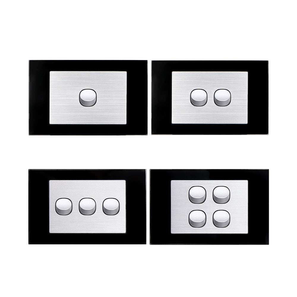 Wall Switch 2 Way & GPO Black Glass Frame Multiple Styles