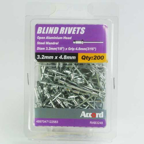 Akord Pop Rivets Al/St Dome Head, Multiple Sizes