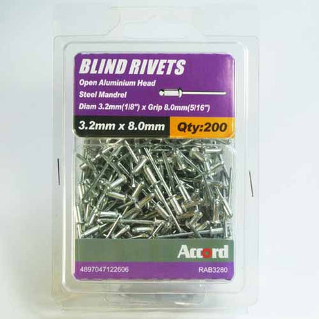 Akord Pop Rivets Al/St Dome Head, Multiple Sizes