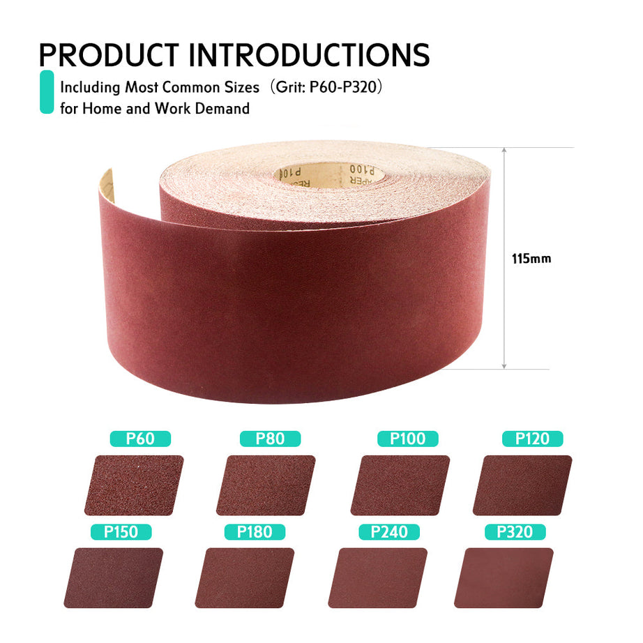 Abrasive Sand Paper Roll 115mmx50m Multiple Grit Options